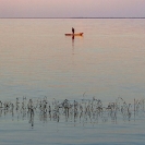 044_TZmN.8215-Lake-Bangweulu-Dawn-Fisherman-&-Canoe-N-Zambia